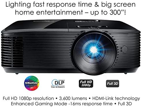 Optoma HD146X Projector de alto desempenho para filmes e jogos | 3600 lúmens brilhantes | Design de chip único DLP | Modo de jogo