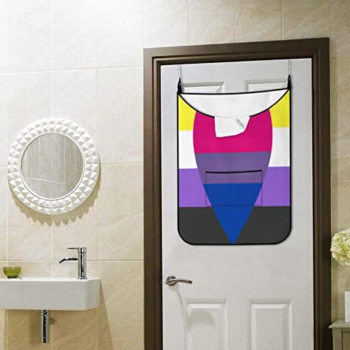 Bolsa de lavanderia pendurada para economia de espaço bandeiras de orgulho bissexuais não binárias com ganchos sobre as