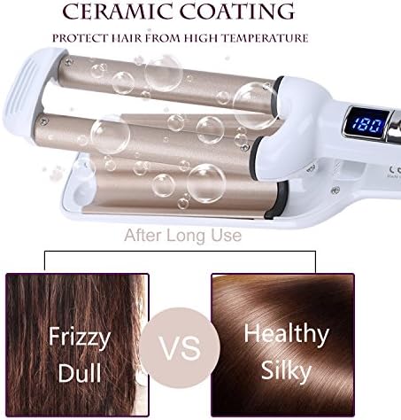 Ferro de cabelo crimper, cabelo de cerâmica Crimper Waver 3 barril Curling Ferro 0,6 polegada / 16 mm Perm instantâneos, crimpador