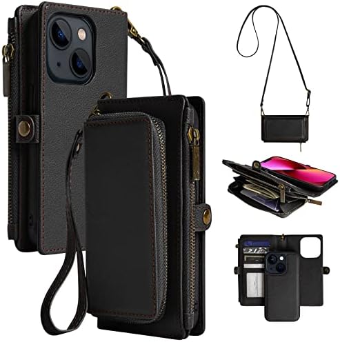 Wallchaug Compatível com a capa da carteira para iPhone 14 para homens, capa de fólio de couro PU destacável com bloqueio