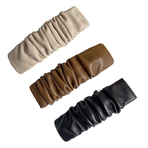 3 peças Design plissado Pu-Leather Snap Cabelos clipes clássicos clipes de cabelo BB CABELO CLIPS DE CABE