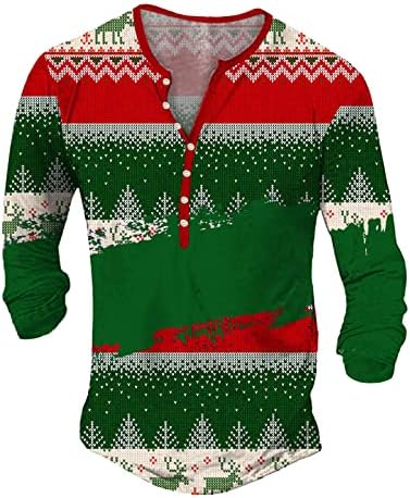 ZDDO Christmas Henley camisas para homens feios de natal rena Snowflake Impressão de manga longa V de pescoço para
