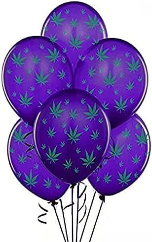 Balões de maconha PMU Partytex 11in Purple Purple com folhas de maconha verde impressas e impressas PKG/100