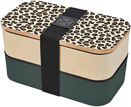 Caixa de bento de almoço com estampa de leopardo com alça ajustável atualizada, contêiner de alimentos à prova de vazamentos