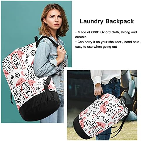 Flamingo Pattern Laundry Bolsa de lavanderia pesada Mochila com alças e alças de viagem Bolsa de roupa de viagem com