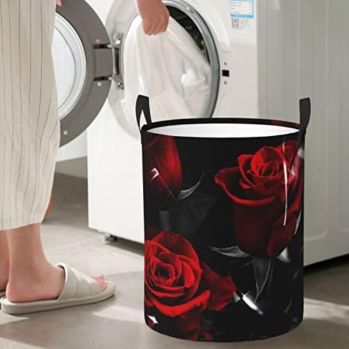 Rosa vermelha estampada na cesta de lavanderia Circular cesto cura