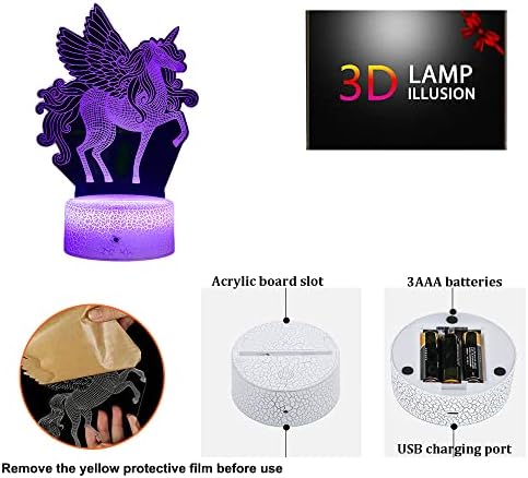 Aveki Unicorn Gifts for Girls 3D Unicorn Night Light com 3 Padrões Cores Mudando de aniversário Presentes de Natal Decoração de