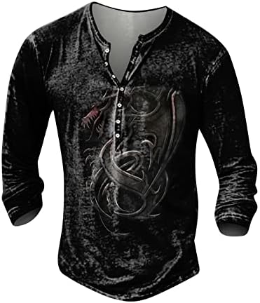Wenkomg1 Camisa Henley Gothic Angusted para homens camisa casual de manga longa e alta camiseta de rua