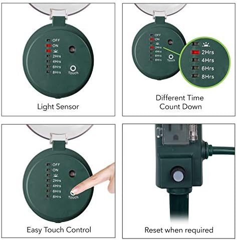 Timer de participação no quintal da faixa de energia externa BN-Link com o anoitecer até o amanhecer, ou no anoitecer e 2, 4, 6, 8 horas contagem regressiva, 6 tomadas aterradas 6 pés à prova de intempéries 1875W/15A ETL listado