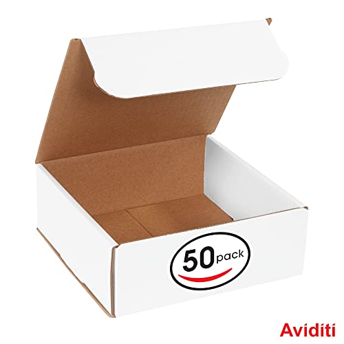 Caixas de correspondência de papelão corrugado Aviditi White, 8 x 8 x 3 , pacote de 50, prova de esmagamento, para remessa, correspondência e armazenamento