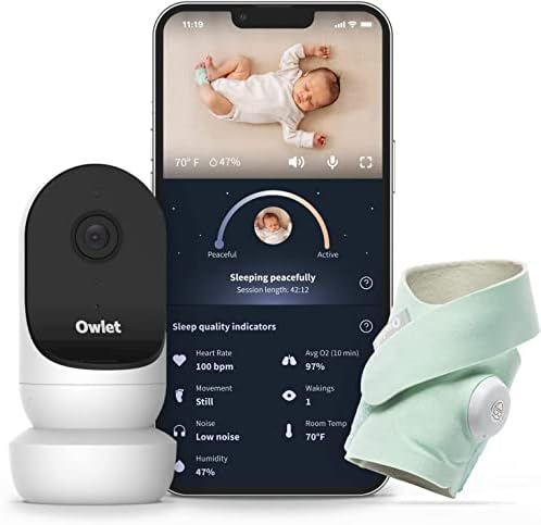 Owlet Dream Duo 2 Monitor de bebê inteligente - HD Video Baby Monitor com câmera de 2ª geração e meia Dream: Somente monitor de bebê para rastrear a freqüência cardíaca e oxigênio médio como indicadores de qualidade do sono