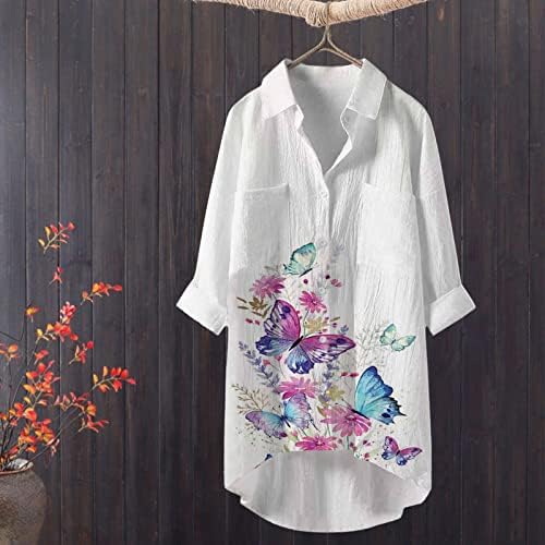 Mulheres camisa de lapela botão de manga comprida camisa de flor de flor de manga comprida Botão da blusa de vestido feminino