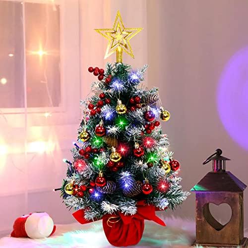 Fayavoo Mini Christmas Tree, 24 polegadas de mesa artificial Árvore de Natal 50 luzes LED, mesa de Natal pequena com enfeites de bola de Natal para a mesa Top Christmas Tree Decorations