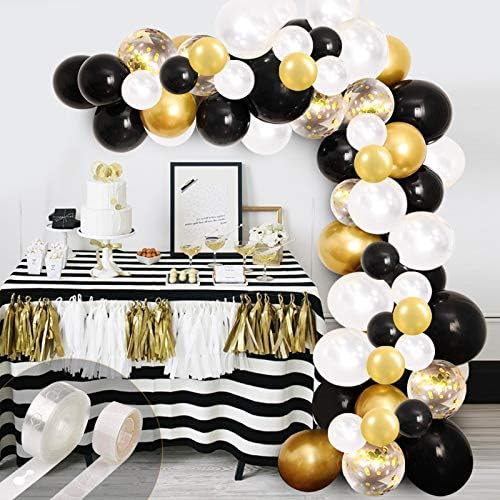 Balões de látex de confete preto e dourado, 100pcs 5/12 polegadas de balões de festa de guirlanda preta e dourada para graduação para