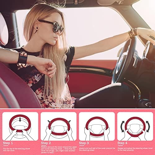 Tampa de volante rosa, Anti -Slip Slip Breathable Comfort Soft PU Couro fofo Acessórios para carros Crown For Women Girl, Protetor