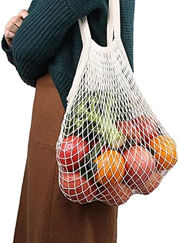 Saco de compras reutilizável portátil Frutas e vegetais laváveis ​​algodão Organizador de malha de algodão Bolsa de compras de compra de compra de longa alça longa