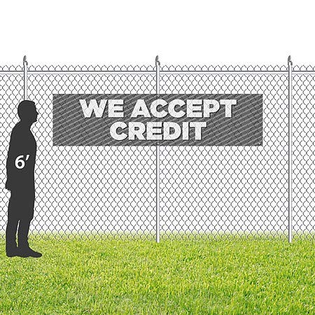 CGSignLab | Aceitamos Crédito -Stripes Grey Resistente ao vento Banner de vinil de malha ao ar livre | 8'x2 '