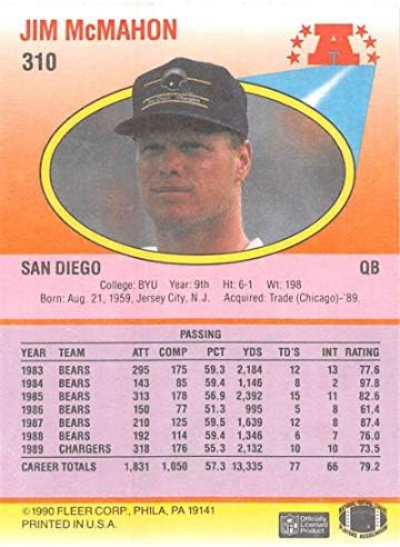 1990 Fleer Football 310 Jim McMahon San Diego Chargers NFL Cartão NFL de Fleer