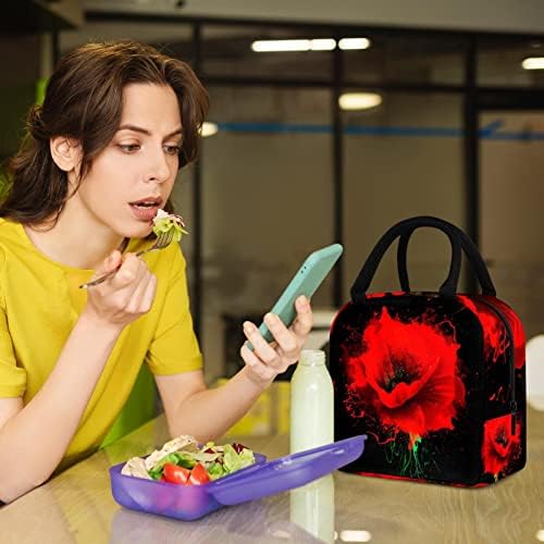 Lunchagem Guerotkr para homens, lancheira isolada, lancheira para adultos, Plant Red Flower Black Pattern