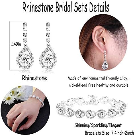 Loyallook Bridal Rhinestone Teardrop Declaração Bracelets e Brincos Dangle Jewerry Sets for Proms Weddings