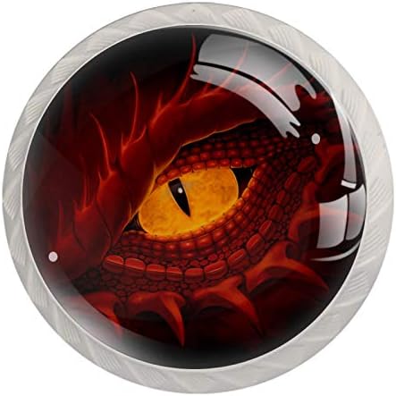 Crescedor de cerveja Mutre os olhos dos botões de gaveta de dragão vermelho botões de vidro de cristal 4pcs cor de cor redonda de cor redonda criança 1.38 × 1.10in