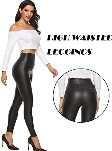 RioJOYY WOMENS Sexy Leggings de couro sexy Pu High Butt Butting Pleather Pleather
