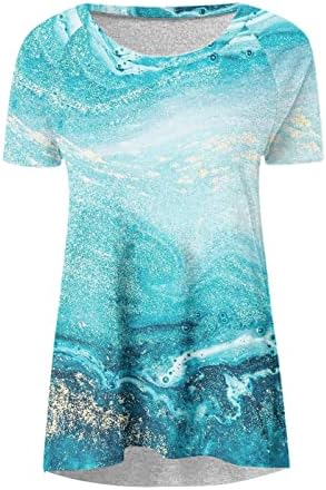 Camiseta de blusa gráfica de mármore para o outono feminino no verão de manga curta algodão do pescoço de algodão solto
