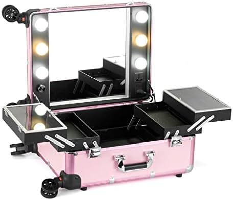 Caso de maquiagem rosa sxnbh led cosméticos de viagem caixas de viagem caixa de armazenamento caixa