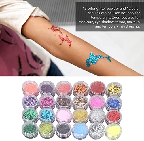 Kit de tatuagem de glitter, 12 lantejoulas de cor 12 colorido pó de pó de face pintura corporal maquiagem diy para crianças