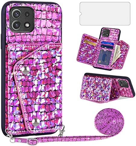 Caixa de telefone Asuwish para Samsung Galaxy A22 5G/Boost Celero 5G Capa da carteira com tela e suporte para cartão de crédito Stand Stand Bling Bling Glitter Cell Celero5G A 22A 22A A22S G5 Mulheres Pink