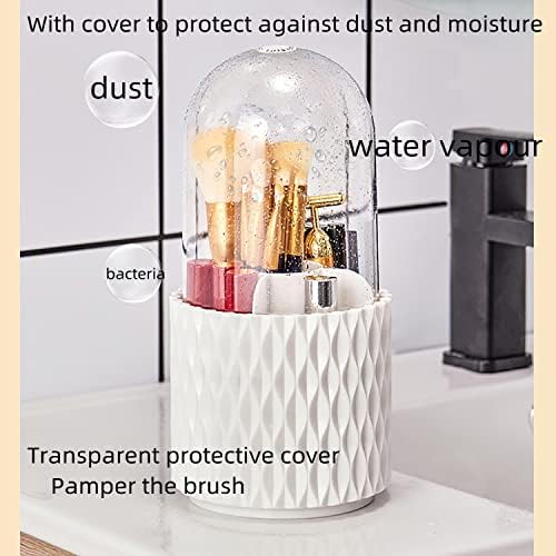 Rijaho Makeup Brusht 360 Recipiente de escova de maquiagem à prova de poeira rotativa com tampa de acrílico transparente,