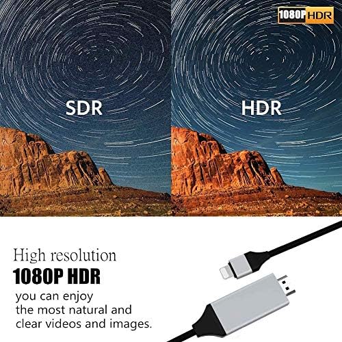 [Adaptador HDMI certificado da Apple MFI] Lightning to HDTV Adapter Cable, compatível com o iPhone 13 12 11 Pro, SE, XS Xr X, 8 7 iPad iPod, tela Sync