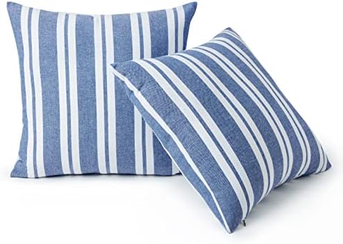 Casas Casas Franca Blue Stripes Throw Pillow Tampa 2pc Conjunto - 18 x 18 polegadas | Farthouse Stripes Accent Cushion casos