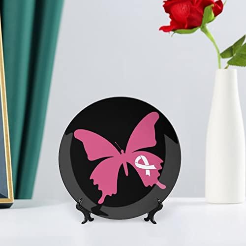 Consciência do câncer de mama Butterfly Butterfly Butterfly China China Decorativa Placas de cerâmica redonda Craft With Display Stand for Home Office Wall Decoration