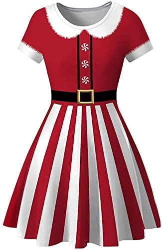Vestidos de Natal feios para mulheres vestido de festa de férias Xmas Red Green Print Midi vestido de cosplay de Natal engraçado