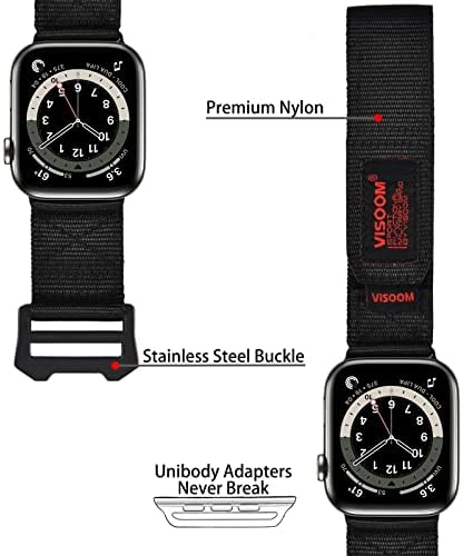 Visoom Compatível com banda de relógio Apple para homens - Nylon Apple Watch Bands 42mm/44mm/45mm Série 7 Se série 6/5/4, Sports Watch Strap com design de loop de tecido substituto para as bandas IWatch 3/2/1