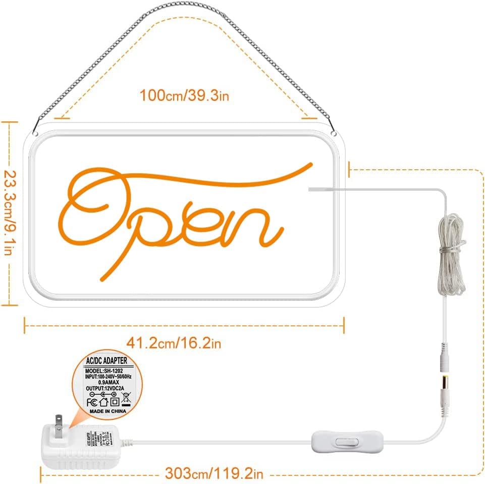 LED NEON Open Sign, 16,5 x 9 Ultra Bright elétrico alimentado pelo USB com interruptor ligado/desligado, para barras, lojas, lojas de