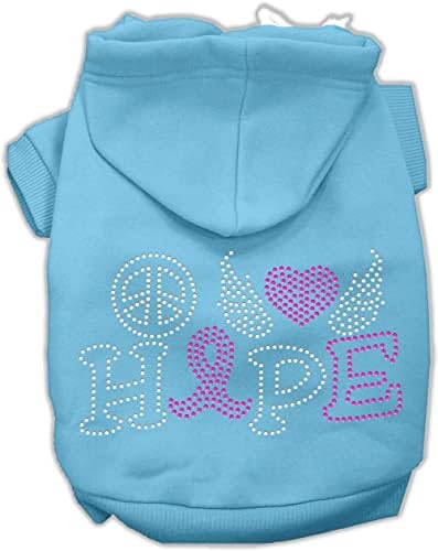 Mirage Pet Products 14 Peace Love Hope Cancer Breast Cancer Rhinestone Pet Hoodie Baby, grande, azul