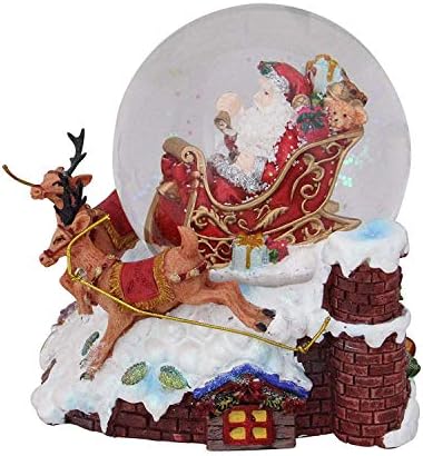 Sleigh de 6,5 de Papai Noel com renas Musical Christmas Snow Globe Glitterdome