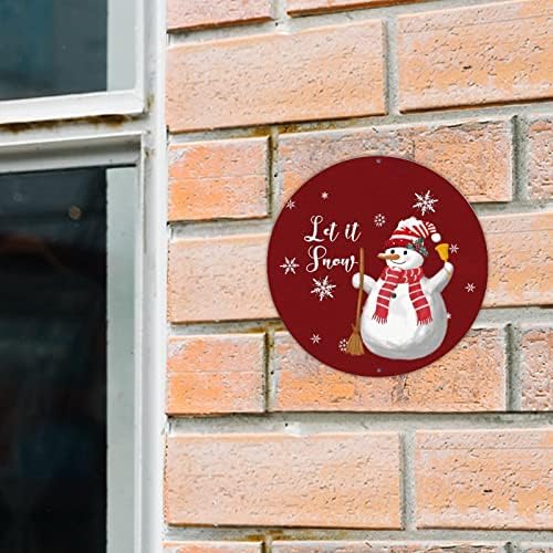 Decstic Welcome Sign Let It Snow Round Metal Sign Winter Snowman Snowflake Assinando Natal Joy Metal Sign Art Wall Art for Street Garage