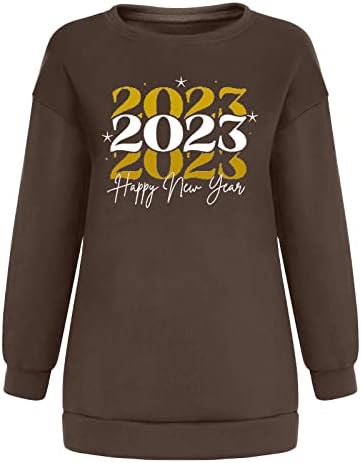Sorto para mulheres Feliz Ano Novo Carta Impressão de manga longa Camiseta casual Bloco de cores Pullover solto Tops