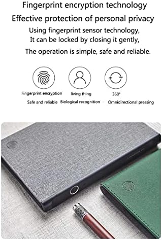 MJWDP SMART Notebook Finger Imprint Desbloquear Diário de trava eletrônica de bloco de notas pessoais com slot de cartão para Agenda Planner