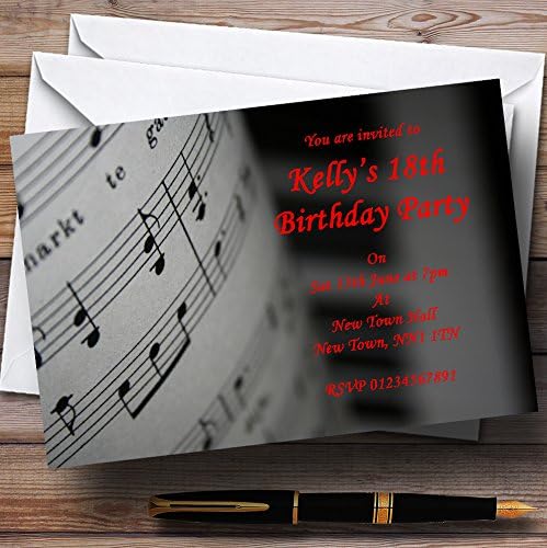 Convites de festas personalizadas de piano e música vermelha preta