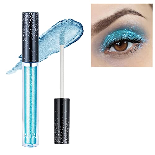 Miescher Blue Glitter Liquid Eyeshadow, sombra de maquiagem pigmentada de brilho metálico, sombra brilhante de longa impermeabilização, criação brilhante de maquiagem de olho esfumaçado e olho multidimensional Looks