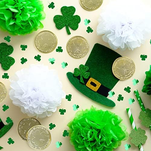 Decorações de mesa do dia de St. Patrick Lomimos, 120 PCs Plastic Bood Luck Coins e 1 oz de shamrock clover confete
