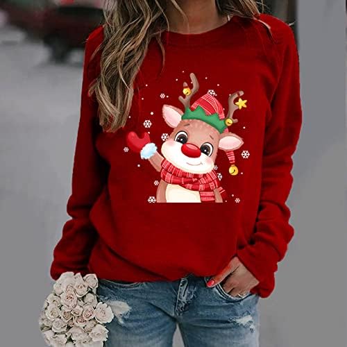 Doinshop Women Christmas Sweatshirt Funny Rena Crewneck Pullover de férias Tops