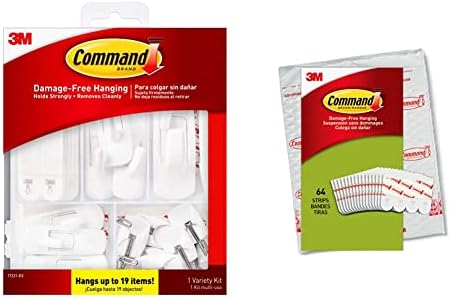 Comando Kit de Variedade de Comando General e tiras de suspensão, pequeno, branco, uso interno, 64 faixas, decore livre de danos