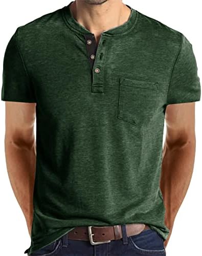 Camisetas de henley masculinas mistura de algodão camisetas de manga curta com bolso de verão casual umidade básica