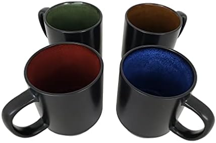 Canecas de café em cerâmica empilhável com bebidas essenciais de 14 onças, preto do lado de fora com cores variadas