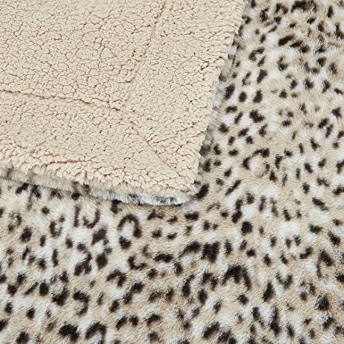 Basics Fuzzy Faux Fur Sherpa Throw Blain, 50 x60 - impressão de leopardo marrom
